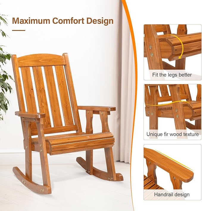 VINGLI Outdoor Rocking Chair Set of 2, Heavy Duty 600 LBS Rocker, Teak | High & - Image 5