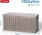 Outdoor Storage Box 100 Gallon Waterproof Resin Deck Boxes Grey | UV-Resistant - Image 2
