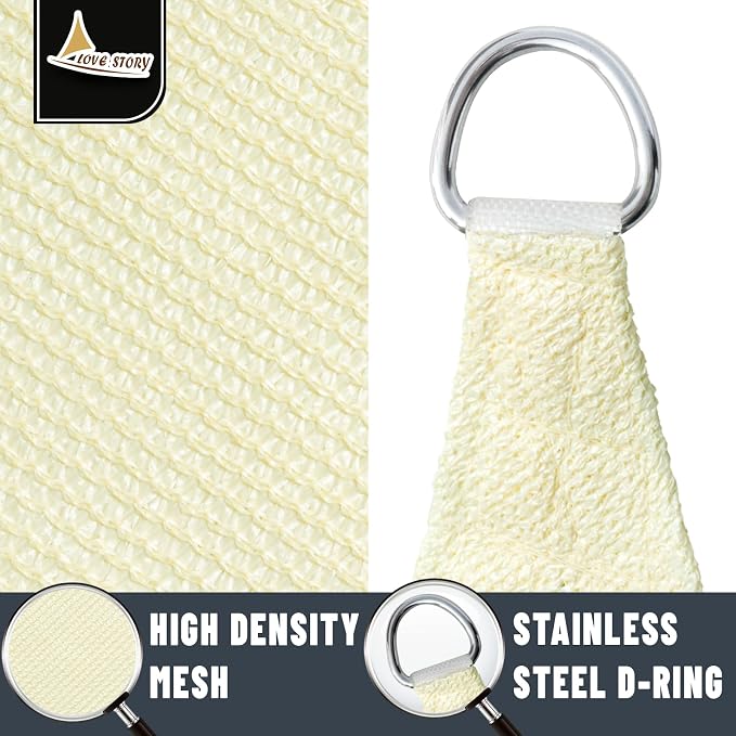 LOVE STORY Custom Size 6' x 12' x 13.4' Sun Shade Sail, Butter Cream | HDPE - Image 5