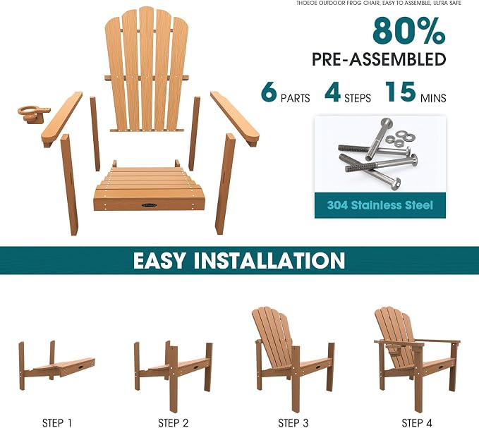 THOEOE Stackable Adirondack Chair Set of 6, Fire Pit Chairs, Wood | All-weather - Image 3