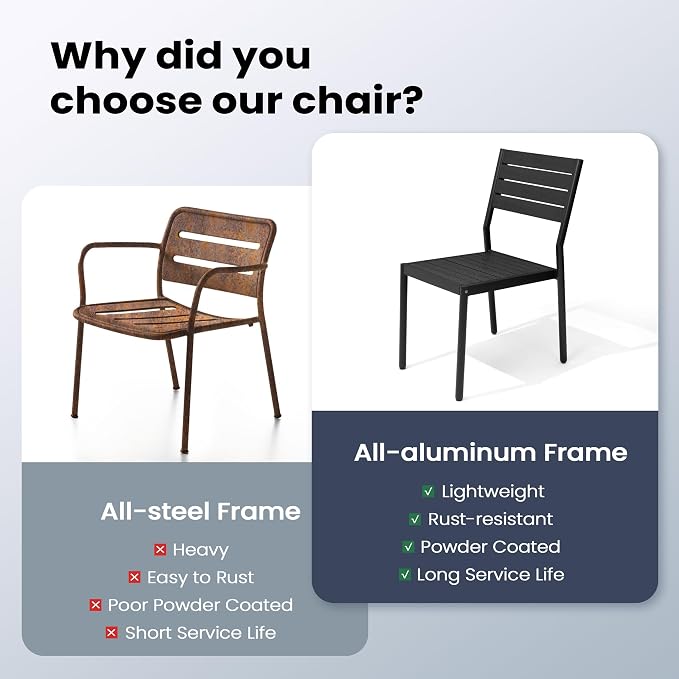 Pellebant Stackable Outdoor Patio Dining Chairs Set of 4 | Aluminum Armless - Image 9