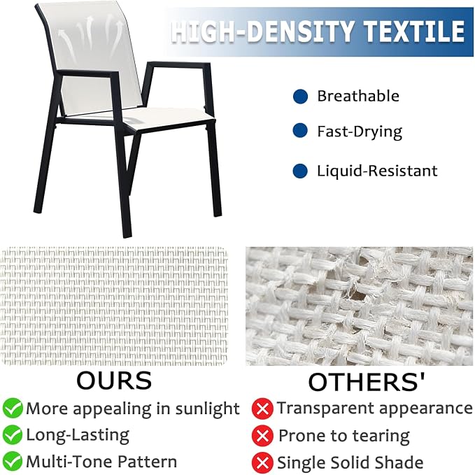 Outdoor Patio Chairs Set of 6, Oyster Beige Stackable Outdoor Chairs, - Image 3