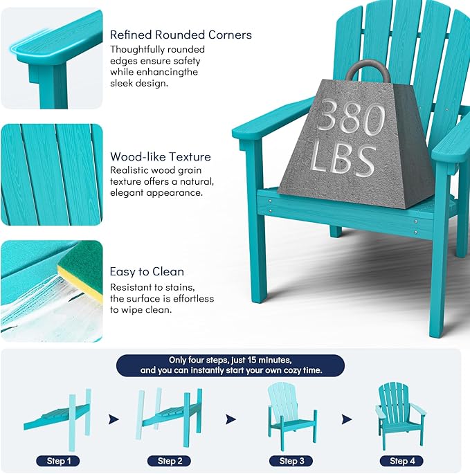 Compact Stackable Adirondack Chairs, All Weather HDPE, Aruba | 26.3" Wide HDPE - Image 6