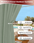 Grommet Outdoor Curtains for Patio Waterproof 8 Pcs 54x108 In Sage Green | - Image 3