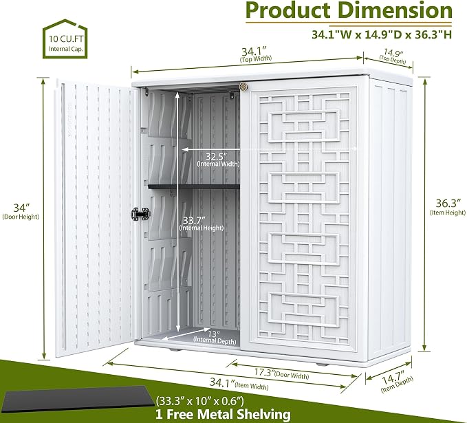 ZZM HDPE Outdoor Storage Shed, Outdoor Plastic Storage Cabinet, Horizontal - Image 3
