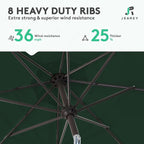 JEAREY 10 ft Outdoor Patio Umbrella w/Tilt and Crank, Dark Green | 8 Sturdy - Image 5