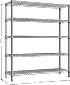 M MZG 3500LBS 59" W 5 Tier Storage Shelves Rack Metal Wire Shelving Unit - Image 3