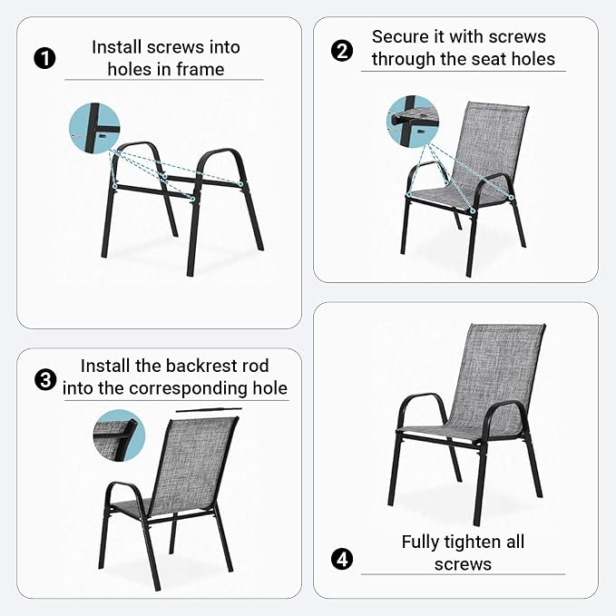 Patio Chairs Set of 6, Breathable Textilene, Weatherproof Frame, Quick Setup - Image 6