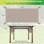 NOVINO Pergola Replacement Canopy, 17x8ft Waterproof Pergola Shade Cover | - Image 2