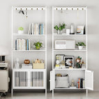 Bookcase with Drawers, 4-Tier Bamboo Bookshelf Ladder Shelf with 6 Hooks - Image 6
