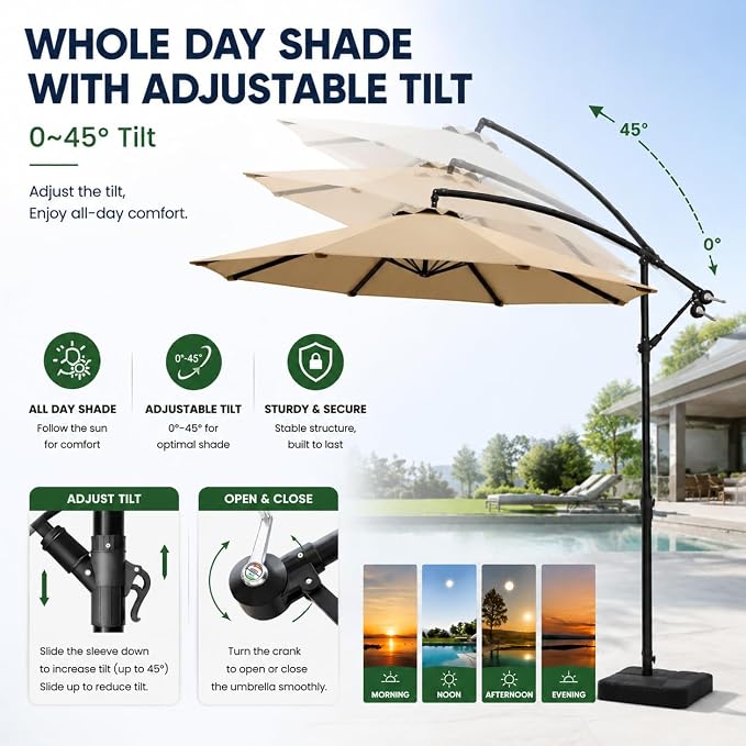 10FT Patio Umbrella with Base, Outdoor Umbrella Pool Umbrella Cantilever - Image 6