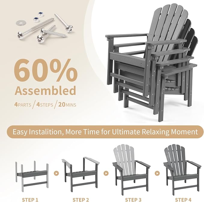 Oversized Stackable Adirondack Chair Set of 6, HDPE Fire Pit Chair | All-Weather - Image 8