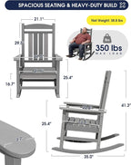 Oversized Outdoor Rocking Chairs Set of 2, Porch Rocker Unique Gray | - Image 3
