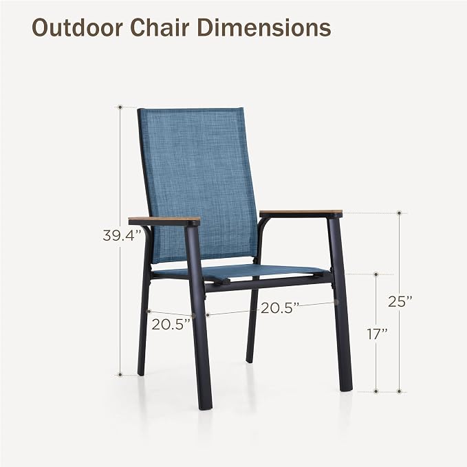 PHI VILLA Outdoor Stackable Dining Chairs Set of 4 w/Aluminum Frame, - Image 2