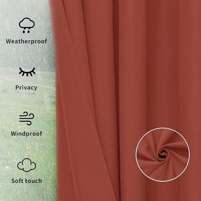 Easy-Going Outdoor Curtains for Patio 1 Panel, 110x96 inch, Terra Red | - Image 6