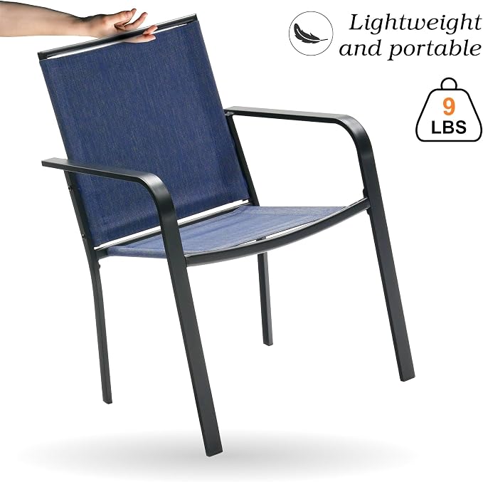Anmutig Stackable Outdoor Dining Chairs Set of 6, Textilene Fabric, Breathable - Image 4