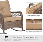 Patio Furniture Set 3 Pieces, Wicker Outdoor Rocking Bistro Set, Khaki | VONZOY - Image 5