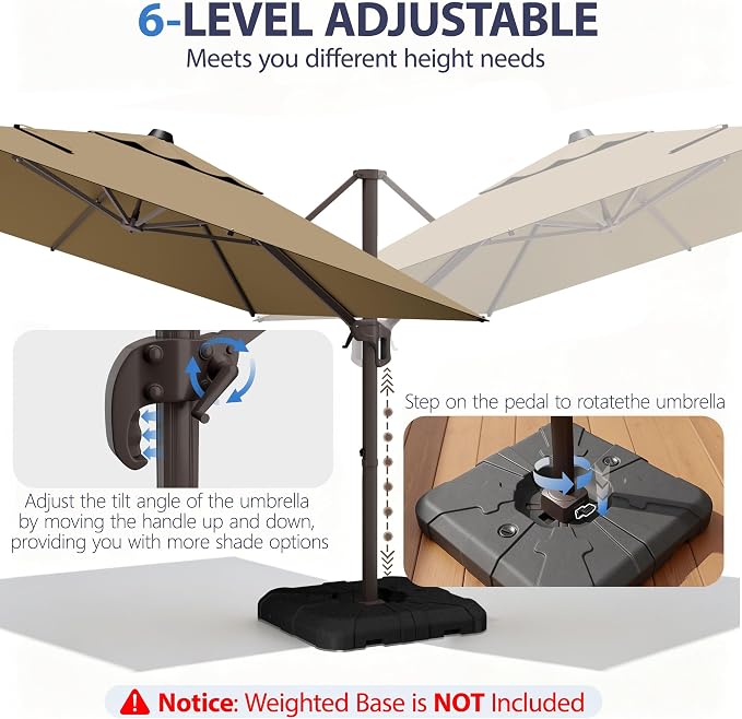 10' X 10' Patio Umbrella Cantilever Outdoor Rectangle Umbrella, Heavy Duty - Image 6