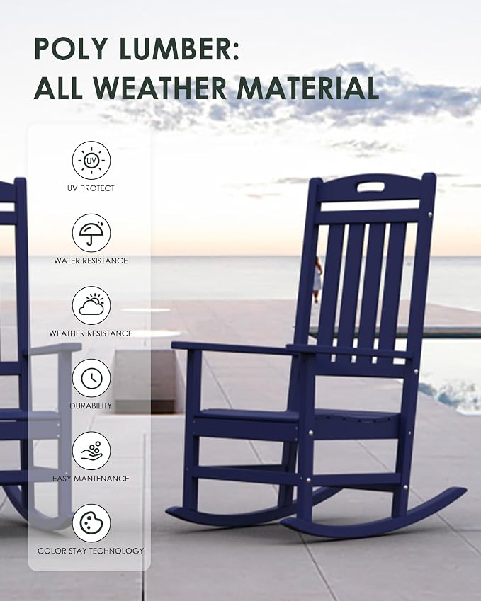 Outdoor Rocking Chair, All-Weather Resistant Poly Lumber Rocker Chair Outdoor - Image 4