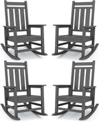 Oversized Outdoor Rocking Chair Set of 4, HDPE Patio Rockers by KINGYES