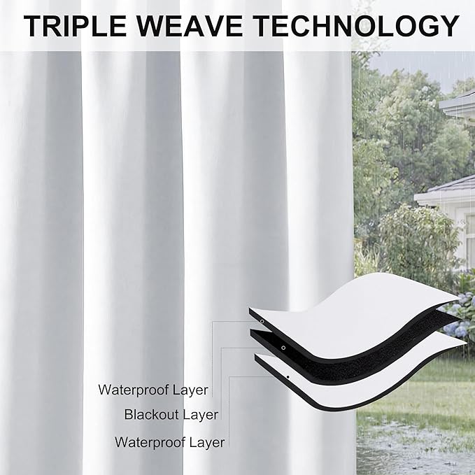 RYB HOME Outdoor Curtains for Patio Deck, Waterproof & Block Sunlight | Thermal - Image 6