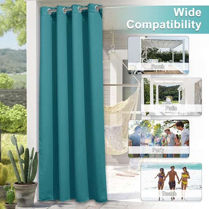 NICETOWN Peacock Teal Patio Outdoor Curtains 95 inch Length, Thermal Insulated - Image 6