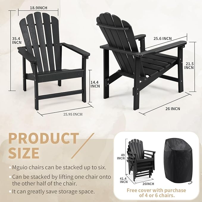 Oversized Stackable Adirondack Chair Set of 4, HDPE Fire Pit Chair | All-Weather - Image 3