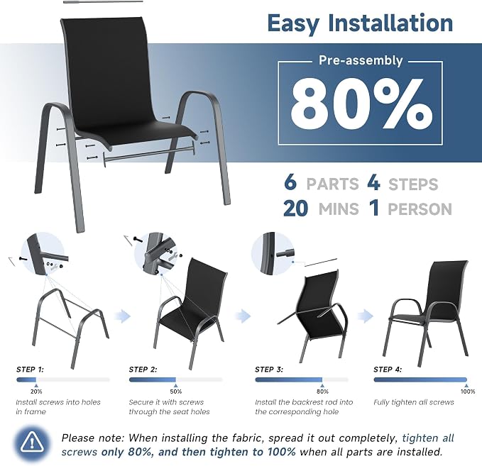Amopatio Patio Chairs Set of 6, Outdoor Stackable Dining Chairs - Image 4