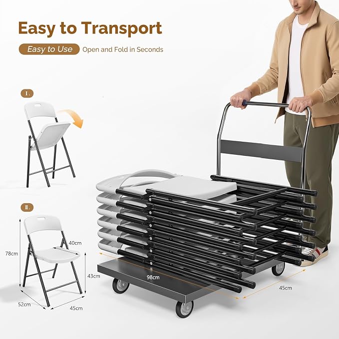 Bonnlo 10-Pack White Plastic Folding Chairs, Portable Seat - Image 4