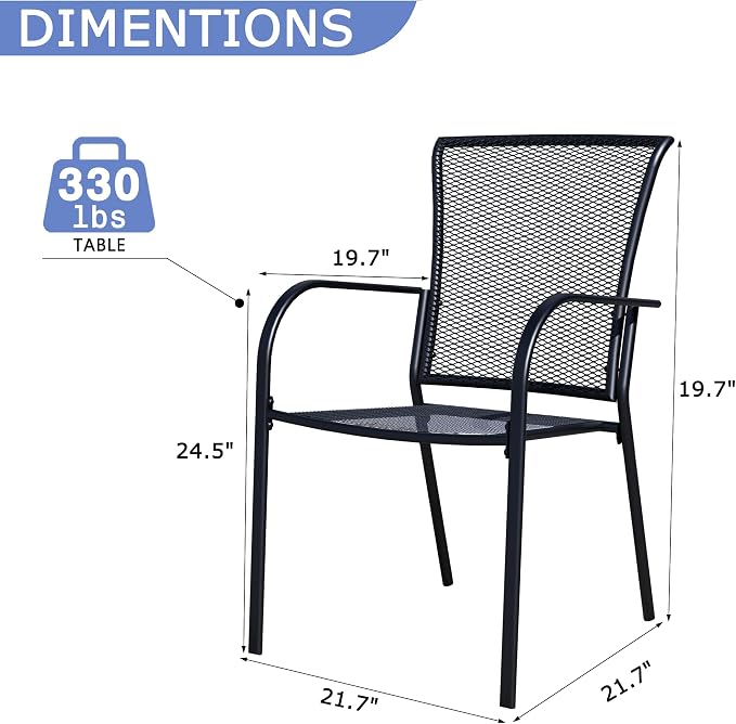 Outdoor Metal Patio Chairs Set of 8, Stackable Iron Mesh Dining Chairs - Image 2