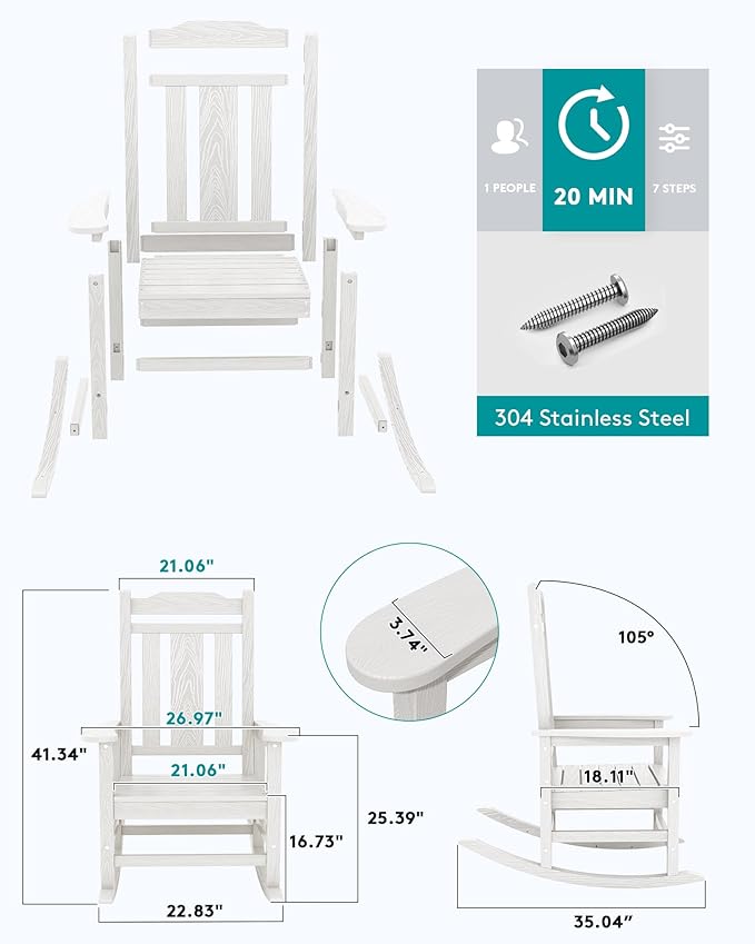 SERWALL HDPE Oversized Outdoor Rocking Chairs Set of 2, Patio Rocker, All - Image 5