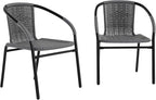 Flash Furniture Lila 2 Pack Gray Rattan Indoor-Outdoor Restaurant Stack Chair | by FlashFurniture