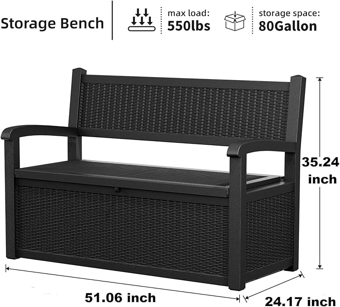 PatioZen 80 Gallon Outdoor Storage Bench Deck Box, Outdoor Storage Furniture - Image 6