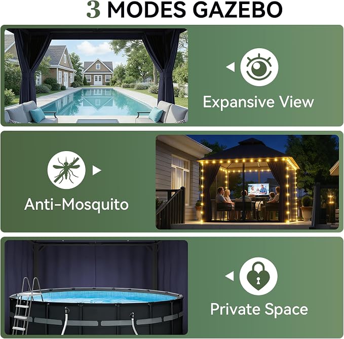 Aoxun 10x10FT Metal Frame Outdoor Gazebo - Image 5