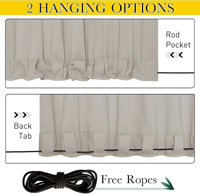 NICETOWN Outdoor Curtains Waterproof Fixed Bottom W52xL95 Natural | - Image 3