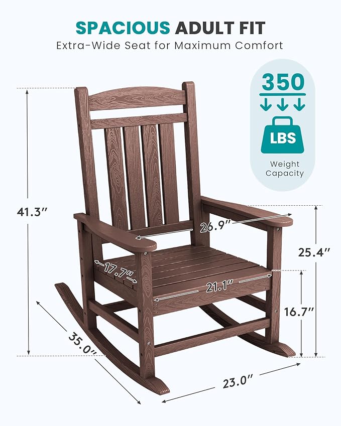 SERWALL Outdoor Rocking Chair Set of 2, Patio Rocking Chair, Coffee | HDPE - Image 3
