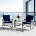 DECMICO 3-Piece Wicker Rocking Chair Set, Outdoor Patio Furniture | Navy - Image 6
