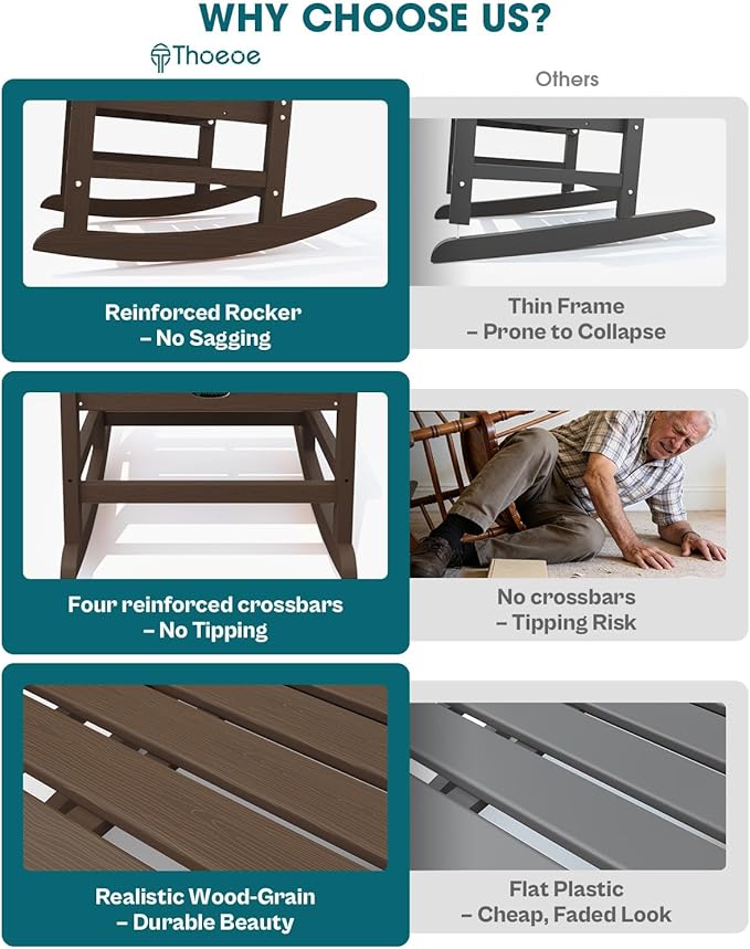 THOEOE Outdoor Rocking Chairs, Oversized Patio Rocking Chair | HDPE Outdoor - Image 4