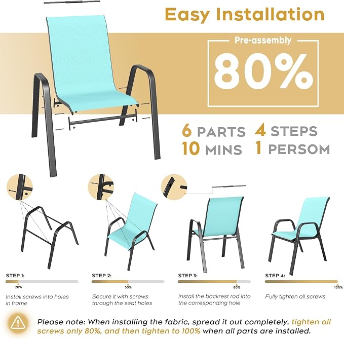 Patio Dining Chairs Set of 6 Outdoor Stackable Dining Chairs - Image 6