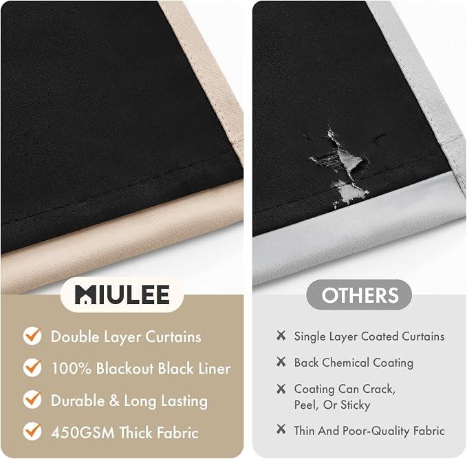 MIULEE Beige 100% Blackout Curtains - Image 4