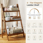39.4" Bamboo Ladder Shelf Plant Shelf, 3 Tier Foldable Ladder Flower Pot - Image 5
