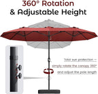 15ft Red Patio Umbrella with Base Included, Rectangle Double Extra Large Table - Image 9