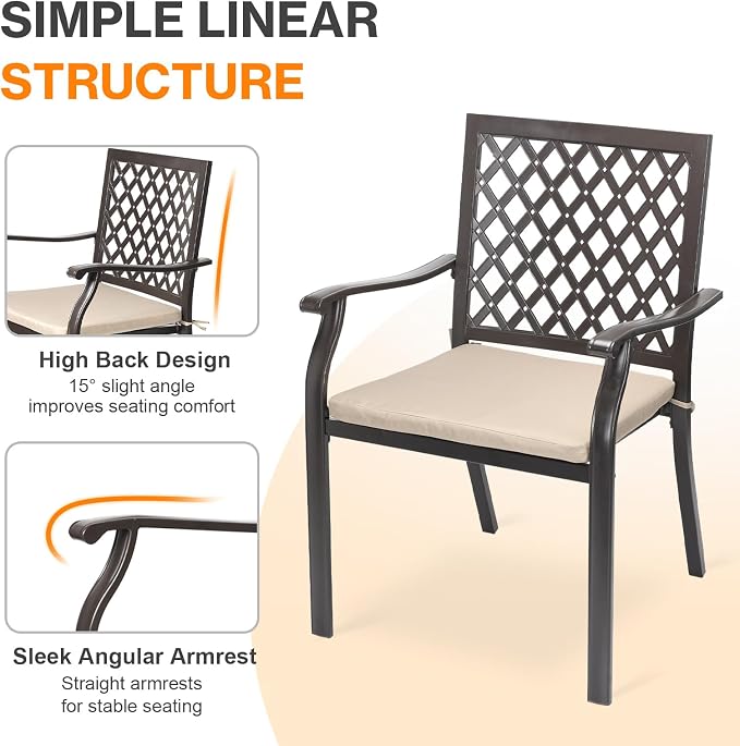 Patio Stackable Dining Chairs Set of 6, Outdoor Metal High Back Chairs Set - Image 5