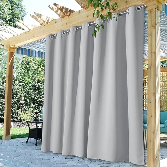 Waterproof Curtains for Patio W100 x L84 Inch Silver Grey, 1 Panel | Extra Wide by StangH
