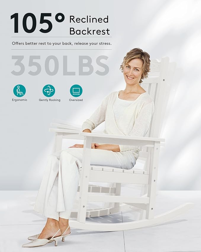 SERWALL Outdoor Rocking Chair, HDPE Oversized Rocking Chair Outdoor - Image 3