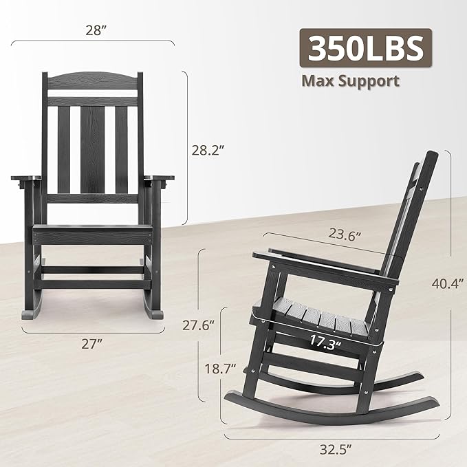 LUE BONA Outdoor Rocking Chairs Set, HDPS Poly Porch Rockers - Image 3