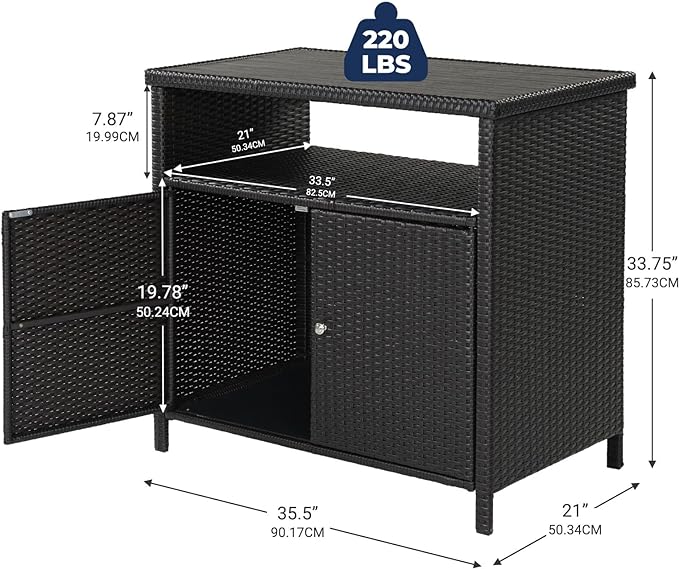 Grand patio Wicker Storage Cabinet Outdoor Waterproof Buffet Cabinet Patio Bar - Image 3