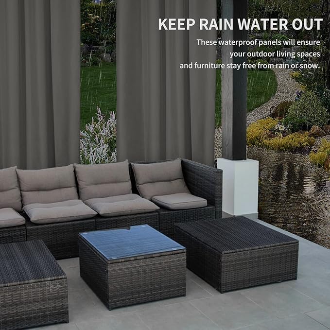 Easy-Going 100% Waterproof Outdoor Curtains 54x108 inch, Dark Grey | Windproof - Image 4
