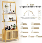 Bookcase with Drawers, 4-Tier Bamboo Bookshelf Ladder Shelf with 6 Hooks - Image 8