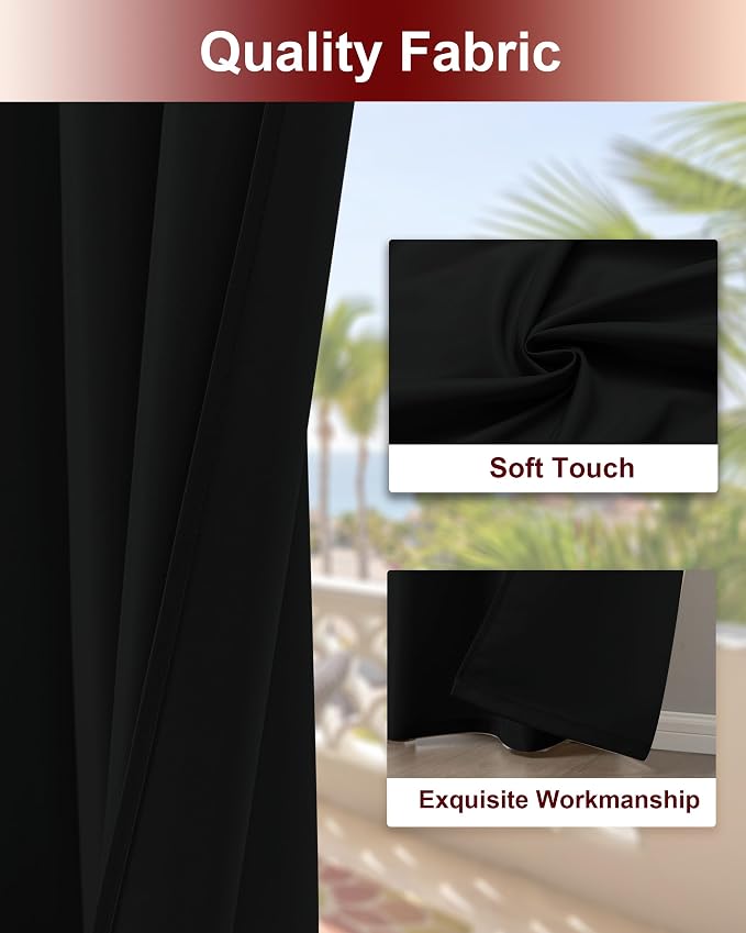Grommet Outdoor Curtains for Patio Waterproof 8 Pcs 54x84 In Black | - Image 4